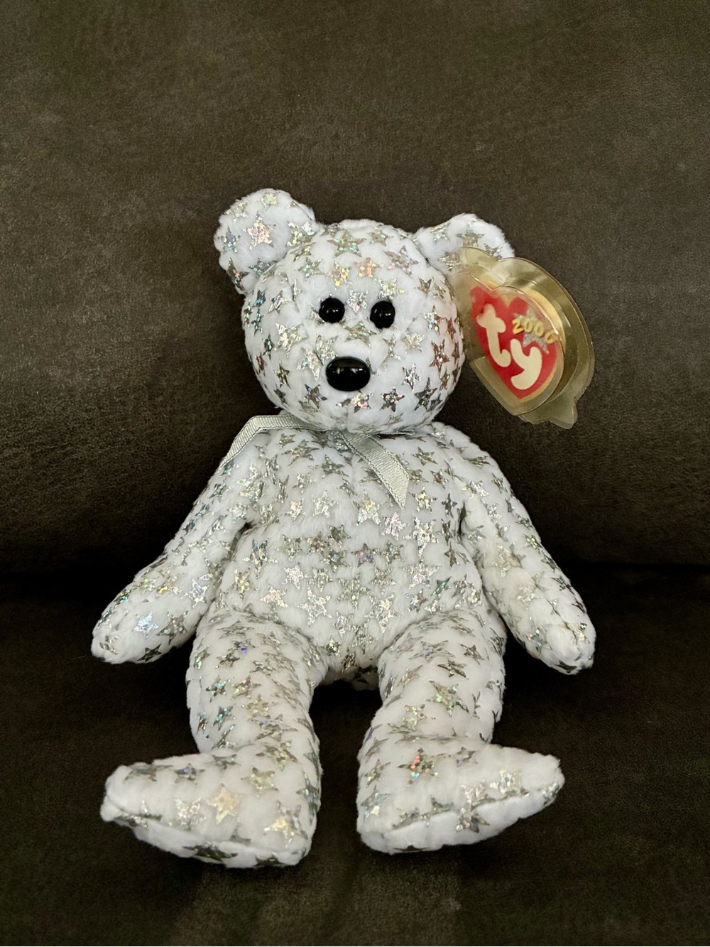 Vintage Original Ty Beanie Baby Silver Star Plush Bear “The Beginning”